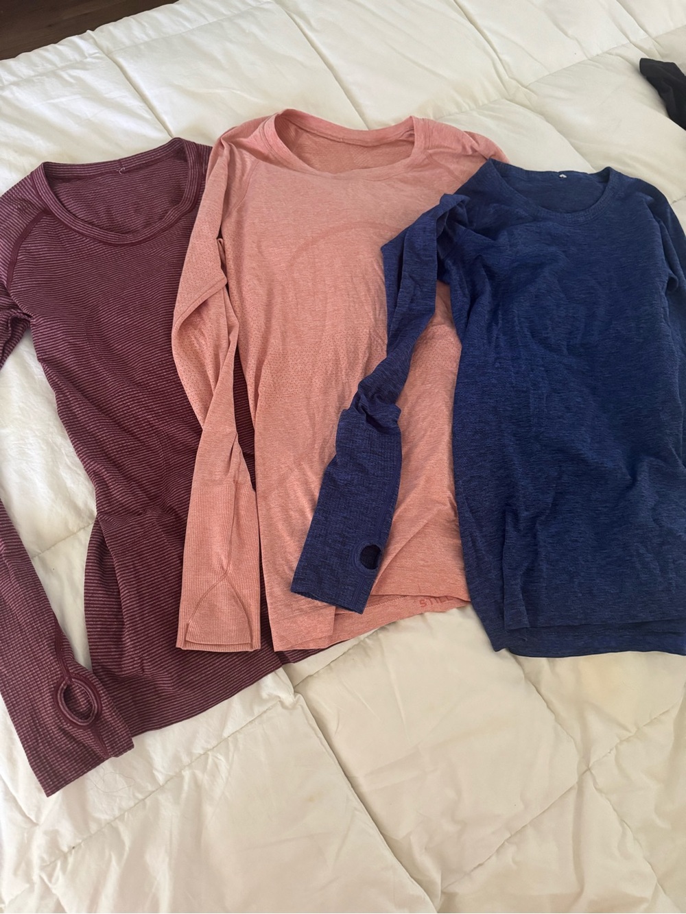 Lululemon Lightweight Long-Sleeve Tops — Burgundy, Dusty Rose & Blue